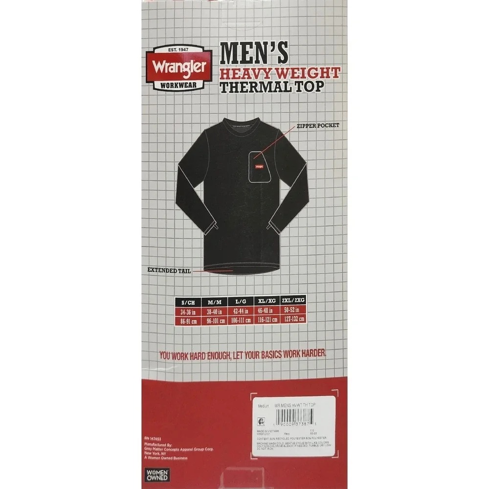 Wrangler Heavyweight Thermal Top Shirt Waffle Polyester‎ Navy Blue ~M